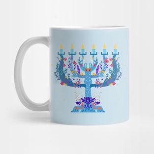 floral menorah happy hanukkah Mug